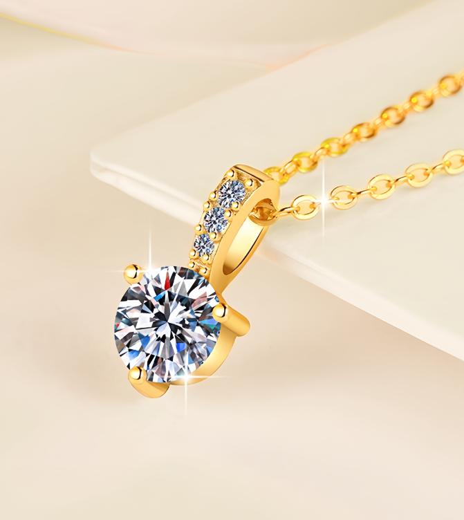 Petite Solitaire with Pavé Bail Sterling Silver Moissanite Pendant, gold-tone