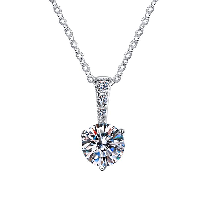 Petite Solitaire with Pavé Bail Sterling Silver Moissanite Pendant, silver-tone