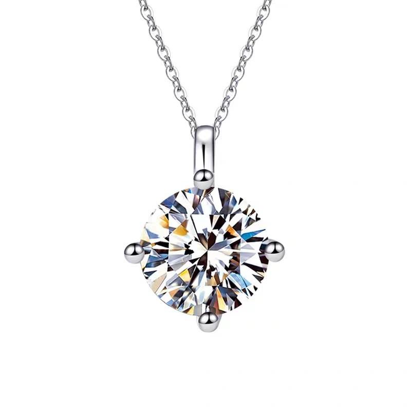Basket Solitaire Sterling Silver Moissanite Pendant, silver-tone