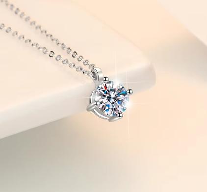 Basket Solitaire Sterling Silver Moissanite Pendant, silver-tone