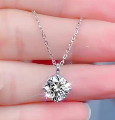 Basket Solitaire Sterling Silver Moissanite Pendant, silver-tone