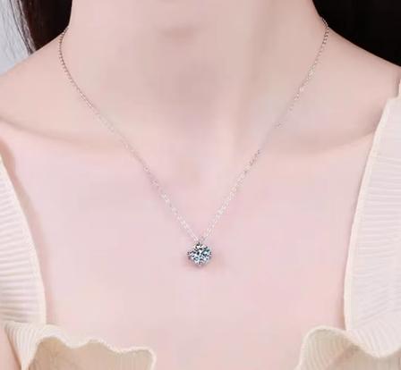 Basket Solitaire Sterling Silver Moissanite Pendant, silver-tone