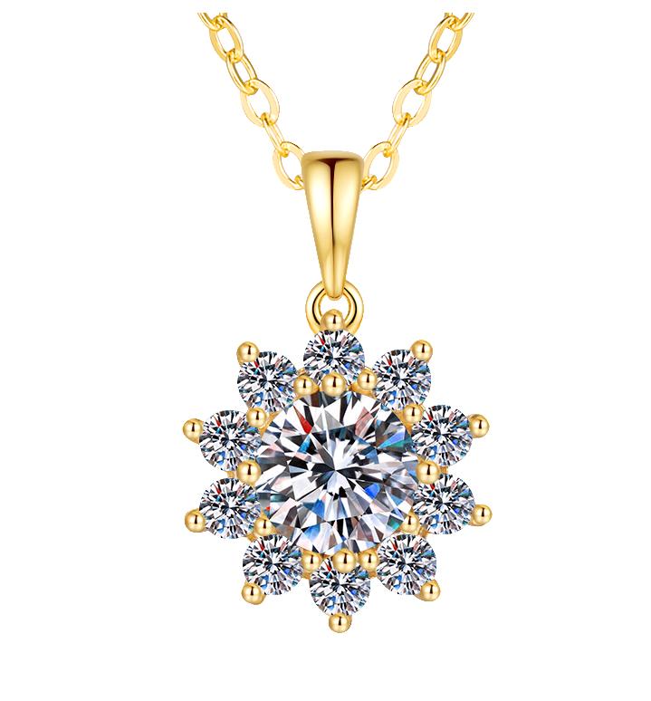 Snowflower Cluster Sterling Silver Moissanite Pendant, gold-tone