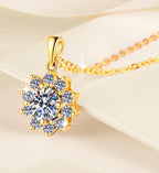 Snowflower Cluster Sterling Silver Moissanite Pendant, gold-tone
