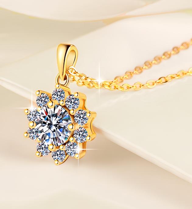 Snowflower Cluster Sterling Silver Moissanite Pendant, gold-tone