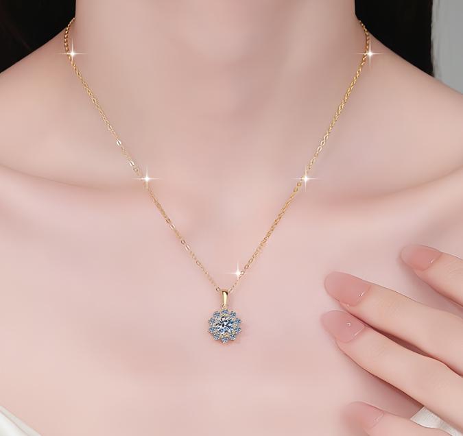 Snowflower Cluster Sterling Silver Moissanite Pendant, gold-tone