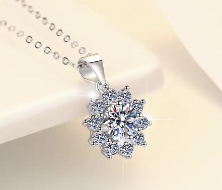 925 Sterling Silver Moissanite Layered Flower Cluster Pendant