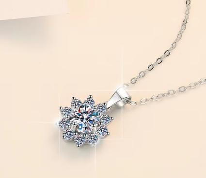 Snowflower Cluster Sterling Silver Moissanite Pendant, silver-tone