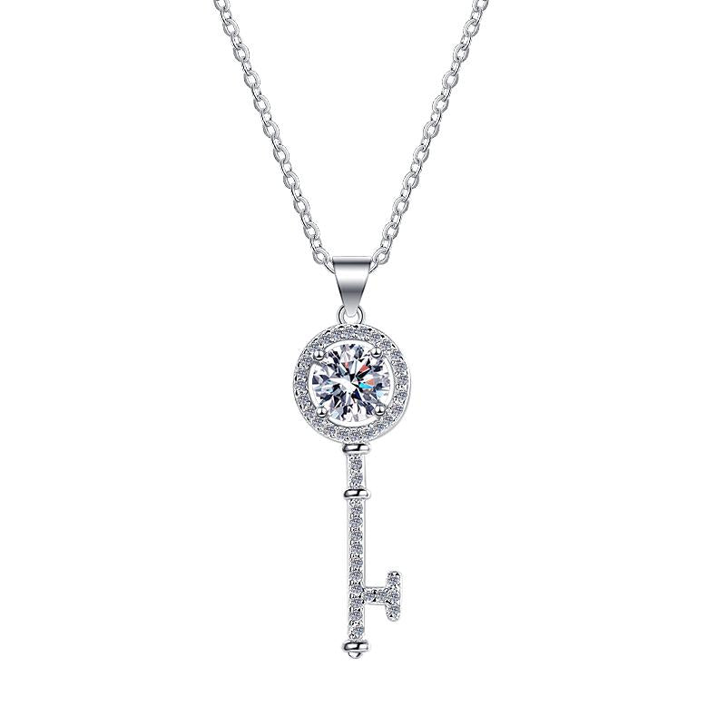 Halo Key Sterling Silver Moissanite Pendant, silver-tone