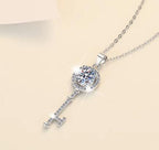 Halo Key Sterling Silver Moissanite Pendant, silver-tone