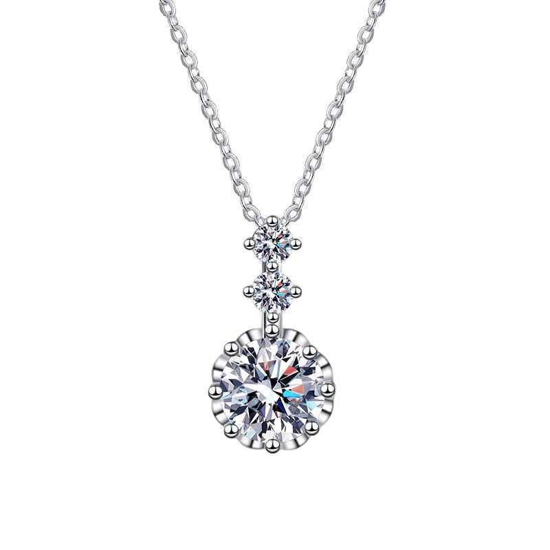Triple Floral Drop Sterling Silver Moissanite Pendant, silver-tone