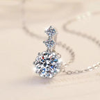 Triple Floral Drop Sterling Silver Moissanite Pendant, silver-tone