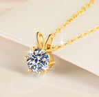 Tapered-Bail Solitaire Sterling Silver Moissanite Pendant, gold-tone