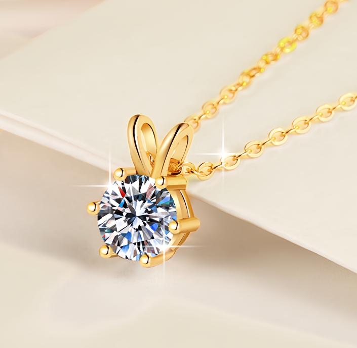 Tapered-Bail Solitaire Sterling Silver Moissanite Pendant, gold-tone