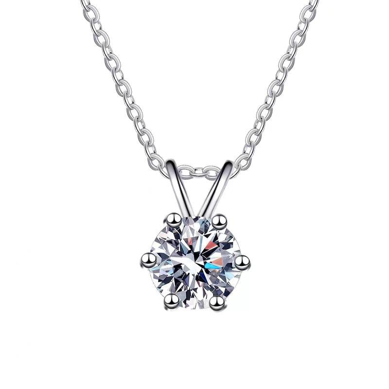 Tapered-Bail Solitaire Sterling Silver Moissanite Pendant, silver-tone