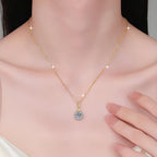 Teardrop Halo Sterling Silver Moissanite Pendant, gold-tone