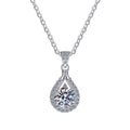 Teardrop Halo Sterling Silver Moissanite Pendant, silver-tone