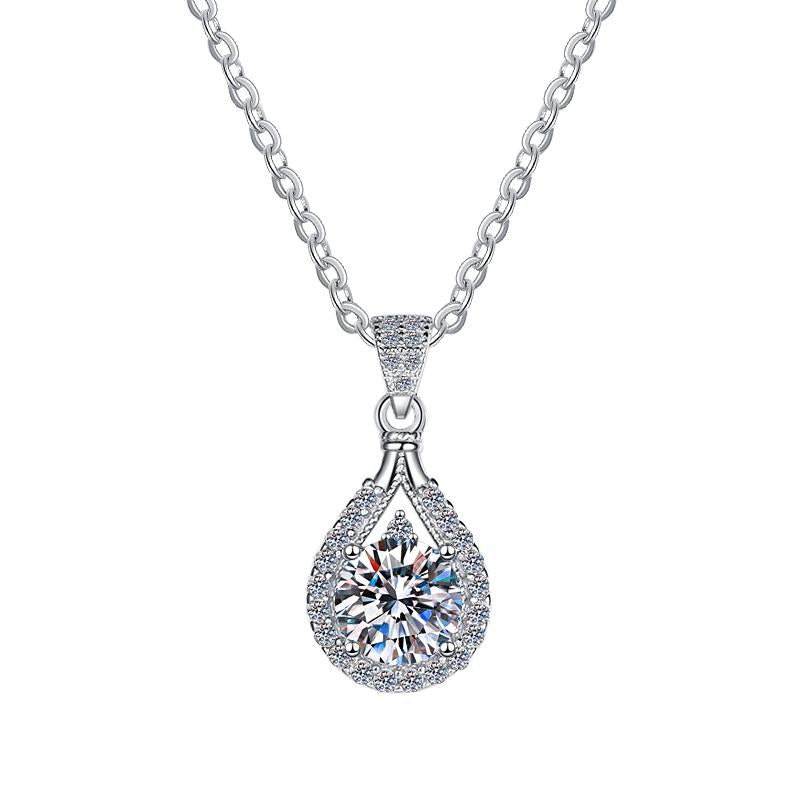 Teardrop Halo Sterling Silver Moissanite Pendant, silver-tone