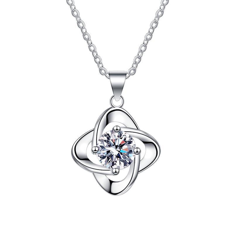 Open Clover Solitaire Sterling Silver Moissanite Pendant, silver-tone
