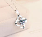 Open Clover Solitaire Sterling Silver Moissanite Pendant, silver-tone
