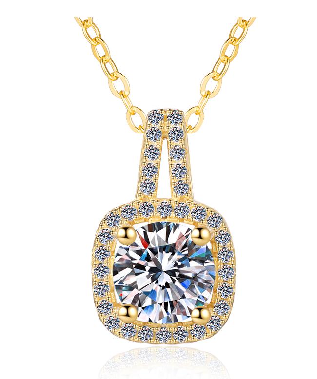Soft Square Halo Sterling Silver Moissanite Pendant, gold-tone