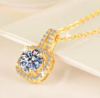 Soft Square Halo Sterling Silver Moissanite Pendant, gold-tone