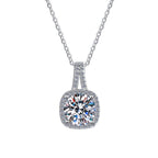 Soft Square Halo Sterling Silver Moissanite Pendant, silver-tone