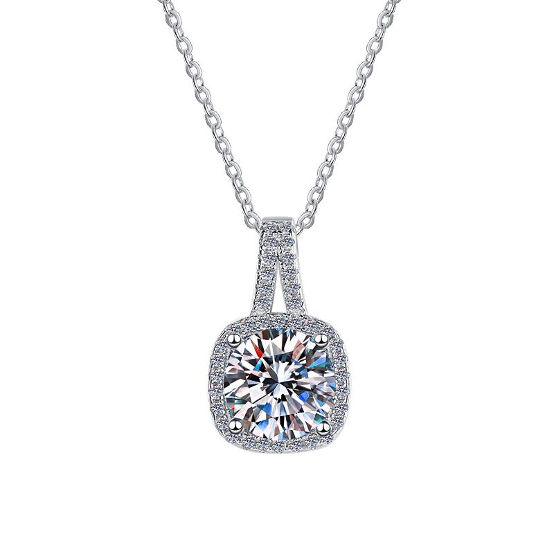 Soft Square Halo Sterling Silver Moissanite Pendant, silver-tone