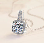 Soft Square Halo Sterling Silver Moissanite Pendant, silver-tone