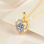 Heart Halo Sterling Silver Moissanite Pendant, gold-tone