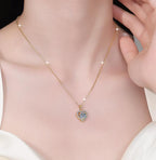 Heart Halo Sterling Silver Moissanite Pendant, gold-tone