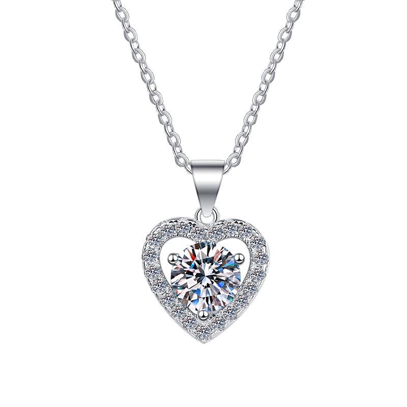 Heart Halo Sterling Silver Moissanite Pendant, silver-tone