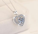 Heart Halo Sterling Silver Moissanite Pendant, silver-tone
