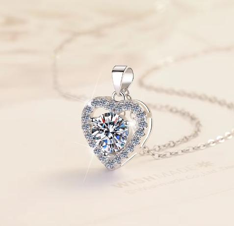 Heart Halo Sterling Silver Moissanite Pendant, silver-tone
