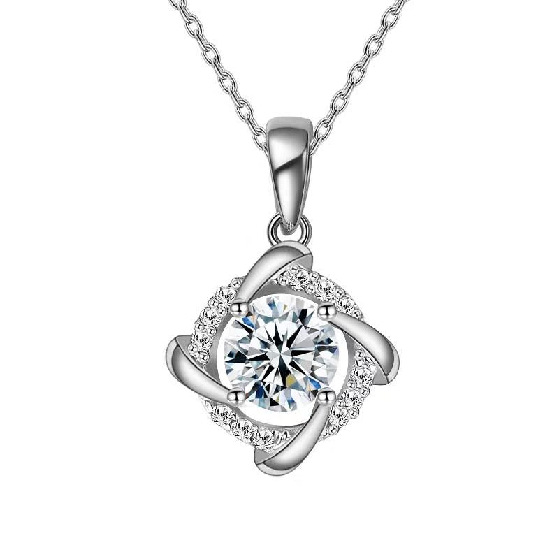 Twisted Flower Sterling Silver Moissanite Pendant, silver-tone