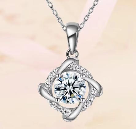 925 Sterling Silver Moissanite Twisted Flower Pendant