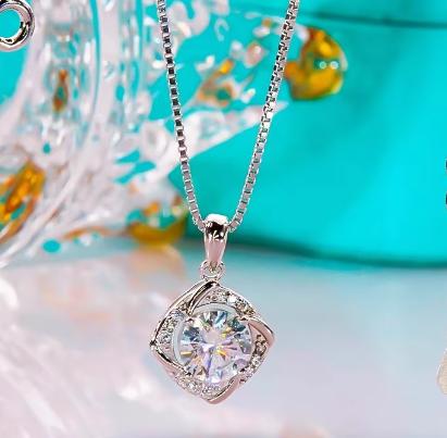 Twisted Flower Sterling Silver Moissanite Pendant, silver-tone