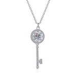 Round Key Sterling Silver Moissanite Pendant, silver-tone