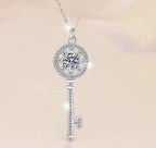 Round Key Sterling Silver Moissanite Pendant, silver-tone