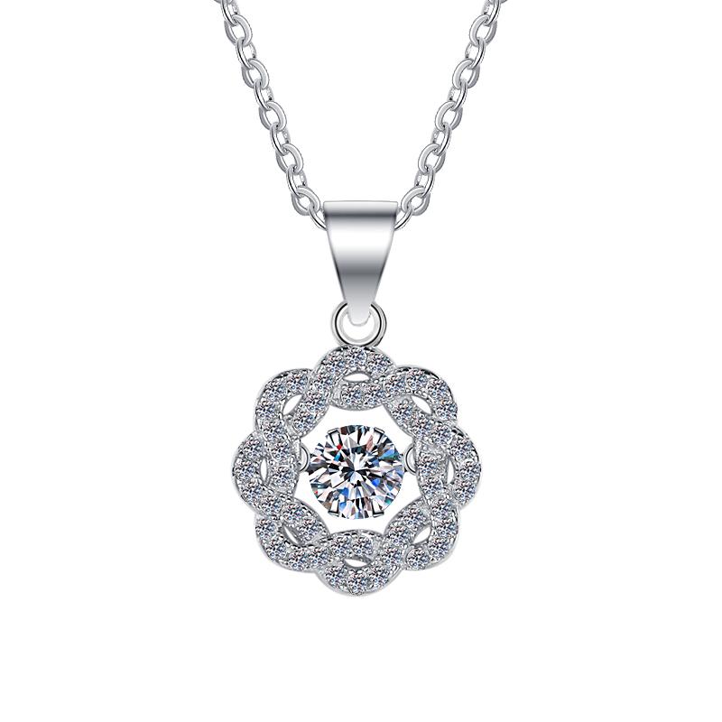 Openwork Rosette Sterling Silver Moissanite Pendant, silver-tone