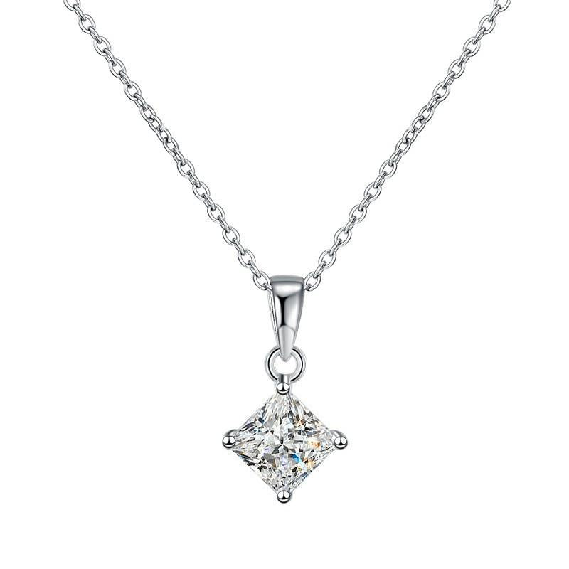 Petite Diamond-Shaped Drop Sterling Silver Moissanite Pendant, silver-tone
