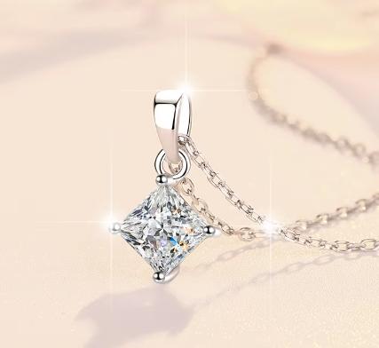 Petite Diamond-Shaped Drop Sterling Silver Moissanite Pendant, silver-tone