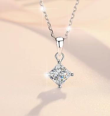 Petite Diamond-Shaped Drop Sterling Silver Moissanite Pendant, silver-tone