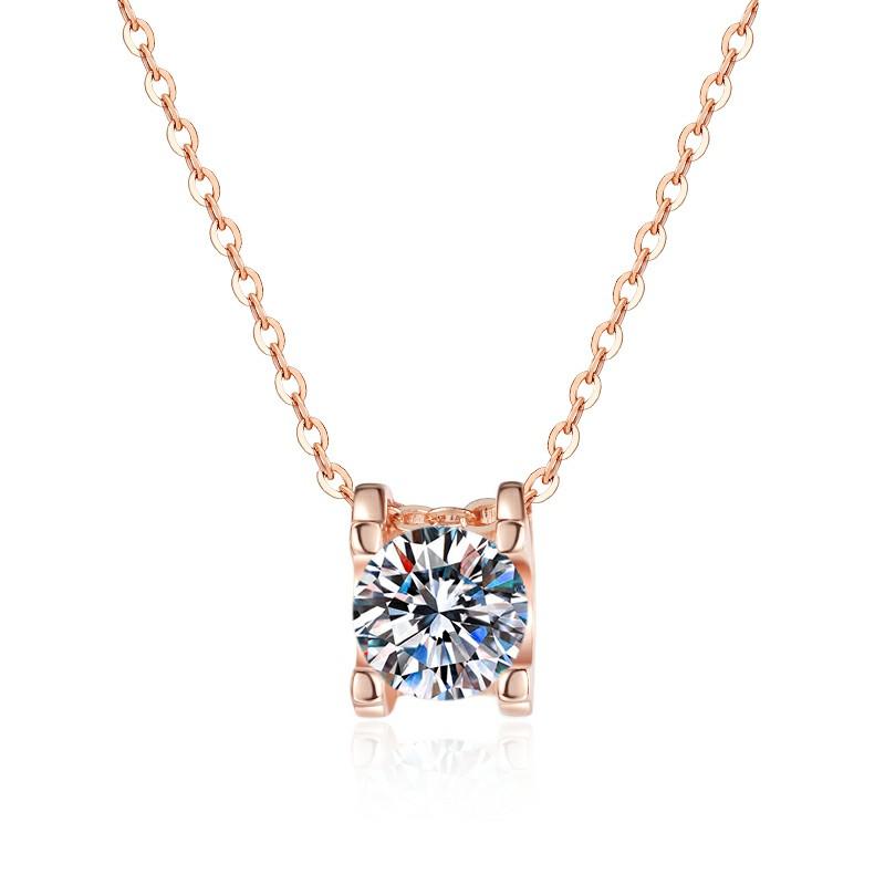 Rose-Tone Solitaire Sterling Silver Moissanite Pendant, rose-tone