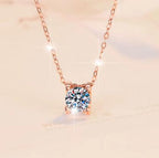 Rose-Tone Solitaire Sterling Silver Moissanite Pendant, rose-tone