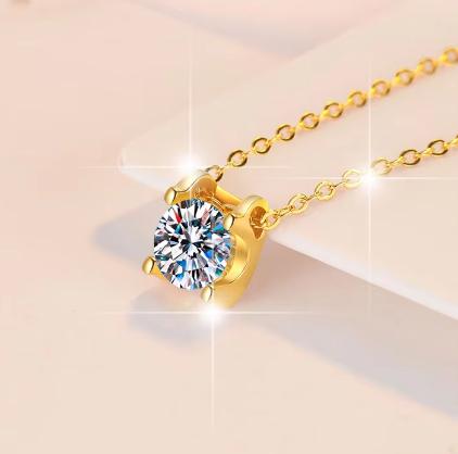 Rose-Tone Solitaire Sterling Silver Moissanite Pendant, rose-tone