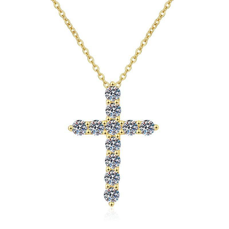Pavé Cross Sterling Silver Moissanite Pendant, gold-tone