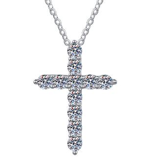 Pavé Cross Sterling Silver Moissanite Pendant, silver-tone