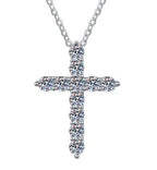 Pavé Cross Sterling Silver Moissanite Pendant, silver-tone