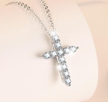 Pavé Cross Sterling Silver Moissanite Pendant, silver-tone
